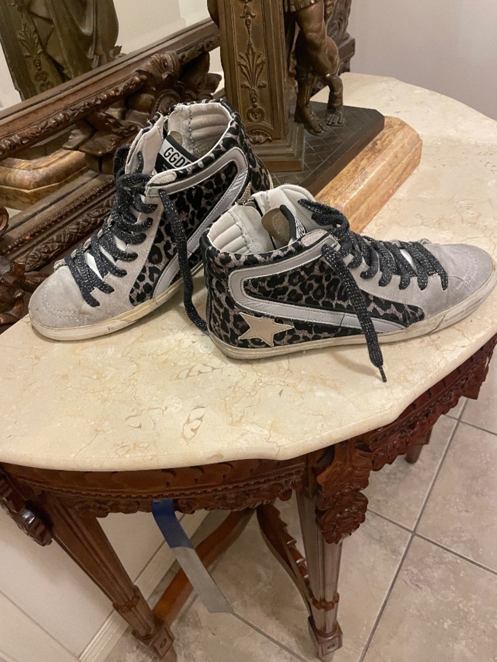 Golden Goose RARE Leopard Print HI TOP Women's Sneakers With Zipper Size 38/8